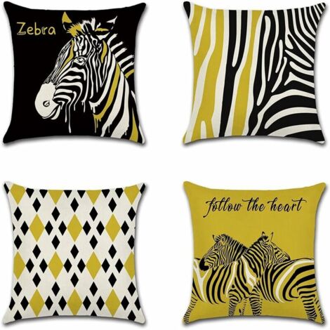 Ahlsen Kissenbezug, Blumen, Vögel, Geometrie-Muster, Kissenbezug für Sofa, Zuhause, Wohnzimmer, Schlafzimmer, Heimdekoration, 45 x 45 cm, 4-teiliges Set (Zebra-Geometrie), (1/5)
