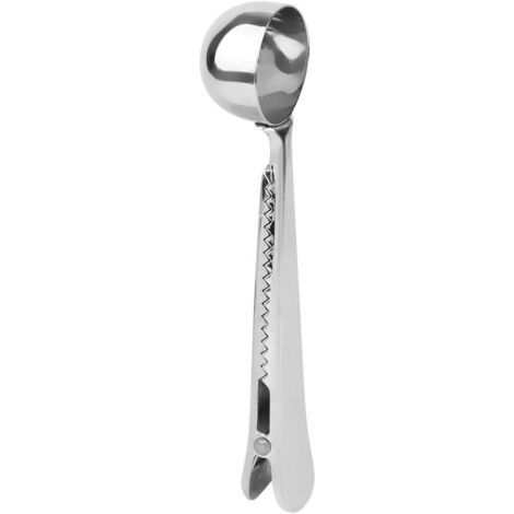 Ahlsen Dosierlöffel für gemahlenen Kaffee, Edelstahl-Kaffeelöffel, Kaffee-Messlöffel, 2-in-1-Messkaffeelöffel mit Beutelverschluss, Edelstahl, 17 cm (1/5)