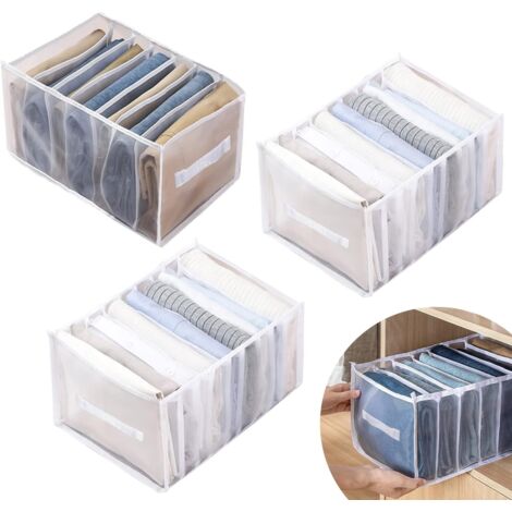 Ahlsen 3-teilige Kleideraufbewahrungsbox, faltbarer Kleiderschubladen-Organizer, für Untersocken, BHs, Jeans (weiß, 7 Gitter + 9 Gitter + 9 Gitter) (1/5)