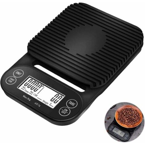 Ahlsen Digitale Kaffeewaage, elektrische Küchenwaage mit LED-Anzeige, multifunktionale Lebensmittel-Küchenwaage, Pro-Genauigkeit 0,1 g/0,1 Unzen/0,1 ml (schwarz, 195 x 130 x 29 mm) (1/5)