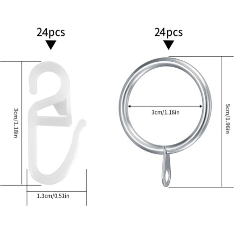 Set 50 Anelli E Ganci Per Tende In Metallo Nero E Plastica - Diametro Anello 30mm - Per Tende A Pacchetto O Doccia
