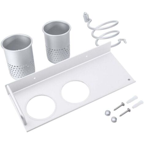 Porta Asciugacapelli Bianco, Muro Porta Phon in Plastica, Gancio per Asciugacapelli a Parete da Fissare Senza Trapano, Mensola Bagno Salvaspazio, per Bagno, Toilette e Guardaroba