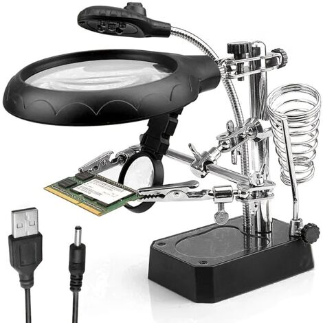 Lente d'ingrandimento, luce a LED Morsetto per riparazione mano amica Clip ausiliaria a coccodrillo Supporto per ingrandimento da tavolo Matrimonio portatile vision