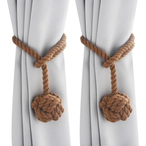 2 Fermacorde Per Tende Intrecciati A Mano In Cotone – Stile Retrò, Con Ganci E Tasselli, 60x3 Cm, Bianco Sporco