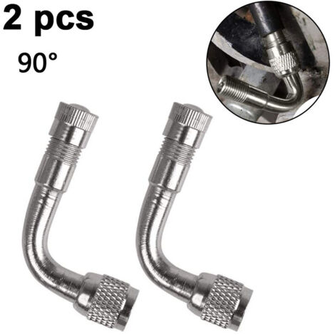 Ahlsen Paquete de 2 adaptadores universales de extensión de vástago de válvula para motocicleta, Scooter, latón en ángulo, plateado, 90 grados (1/5)