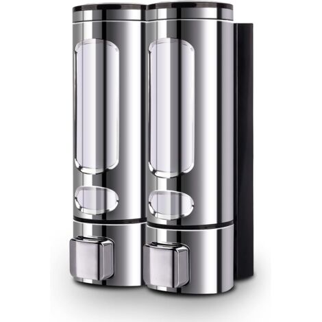 Dispensador de jabón manual ABS para gel de ducha, champú o limpiador de manos - 2 x 400 ml - Cromo (1/4)