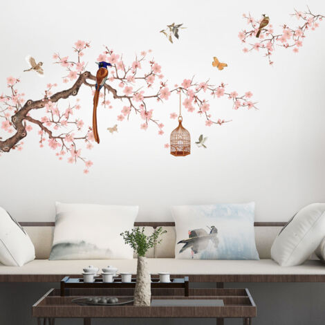 Ahlsen Muchos adhesivos de pared, ramas de flores, jaula de pájaros, adhesivos de pared para ventanas, decoración de paredes para salón, dormitorio, oficina, cocina (1/5)