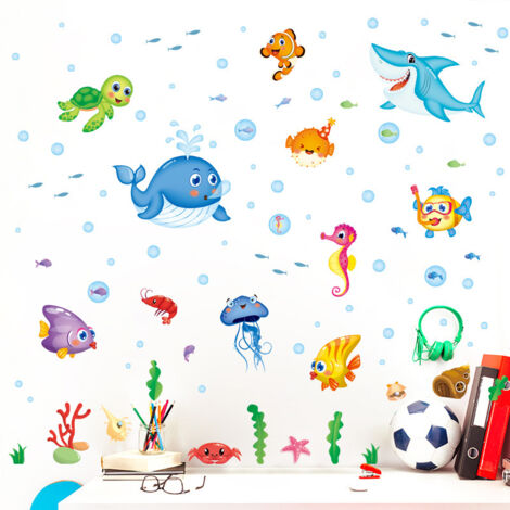 Juego de pegatinas de pared con diseño de peces marinos, ideal para decorar el dormitorio, la sala de estar y la oficina. (1/5)