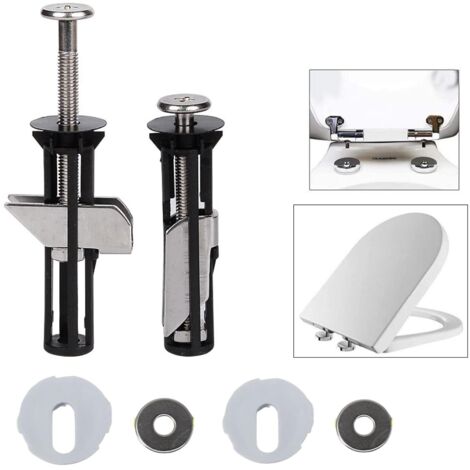 Ahlsen Juego de repuesto de tornillos universales para asiento de inodoro de 2 piezas, tornillos de bisagra para asiento de inodoro de acero inoxidable de alta resistencia con arandelas de metal en do