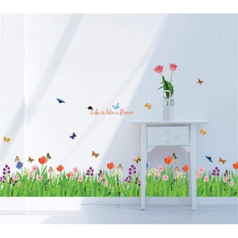 Ahlsen Pegatinas de pared Flores de hierba verde con mariposas, pegatinas decorativas para decoración de pared de esquina, zócalo de habitación de niños, sala de estar (1/5)