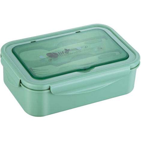 Ahlsen Fiambrera Bento con juego de cubiertos, 3 compartimentos, recipientes para almacenar alimentos, lonchera para preparar comidas, recipientes de plástico para almacenar alimentos, verde (1/5)