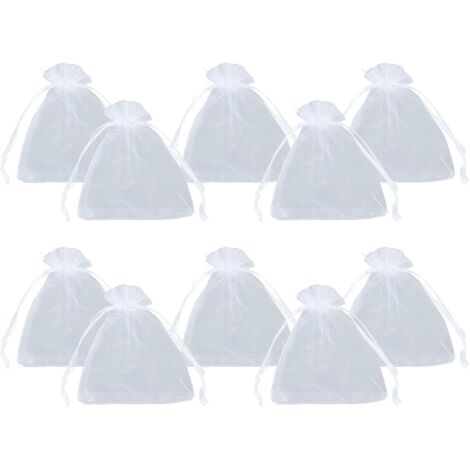 Ahlsen 100 Uds. Bolsas de Organza blancas, bolsas de Organza transparentes de 10x12cm con cordón para artículos pequeños, regalos, joyas, embalaje y organización