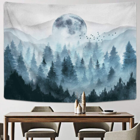 Ahlsen Tapiz de bosque nuboso, tapiz de árbol de bosque, montaña, colgante de pared, paisaje natural para dormitorio, sala de estar, dormitorio (azul, 150 x 200 cm)