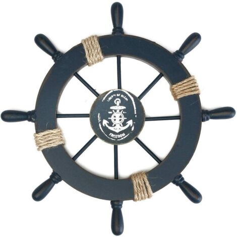 Ahlsen Timón con ancla de madera, decoración de pared, diseño marítimo, azul oscuro (1/5)