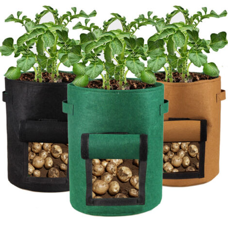 Bolsa para plantar patatas en forma de torre (3 piezas), tela no tejida, con solapa y asas, color manzana (1/5)