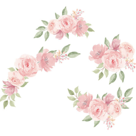 Ahlsen Set de vinilos de flores rosas, elegantes vinilos de flores rosas en acuarela, papel pintado floral rosa para salón, dormitorio, habitación de niñas (1/5)