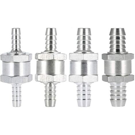 Ahlsen Válvula de retención unidireccional de aluminio (4 unidades) (6 8 10 12 mm) para gasolina, diésel, aceite, coche, agua cromada, carburador, sistemas de baja presión, manguera (1/5)