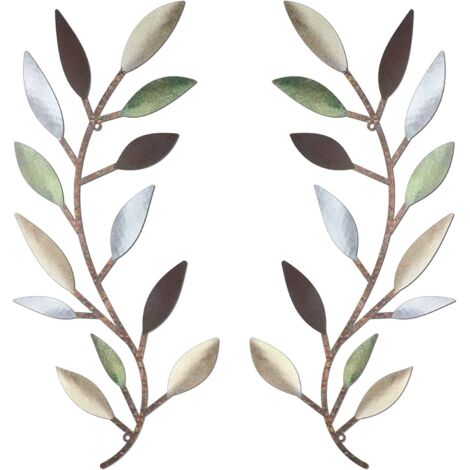 Ahlsen Decoración de pared de hojas de árbol de Metal, arte de pared de hoja de rama de olivo, desplazamiento de hierro forjado sobre la cama, sala de estar, decoración al aire libre