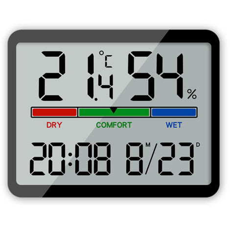 Ahlsen Termómetro interior Higrómetro Monitor de temperatura y humedad Higrómetro digital de alta precisión Termómetro digital LCD con reloj y fecha ℃/℉ conmutable (negro) (1/4)
