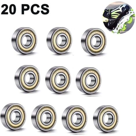 Ahlsen 20 piezas 608 ZZ 8 mm x 22 mm x 7 mm Rodamientos rígidos de bolas de metal en miniatura con doble blindaje para patines en línea