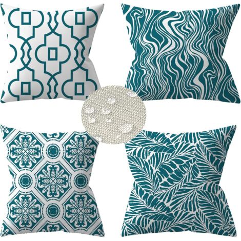 Ahlsen Juego de 4 Fundas de Cojines de Exterior 45x45cm Funda de Cojín de Sofá Impermeable Cojines Decorativos de Plantas Verdes para Jardín (45x45cm, Turquesa) (1/5)