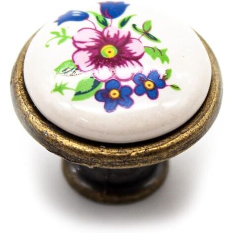 Ahlsen Pomo para muebles 4 tiradores vintage para muebles con flores de primavera Ø32Ø27mm Porcelana Tirador de puerta, tirador de mueble de cocina, tirador de puerta interior (1/5)