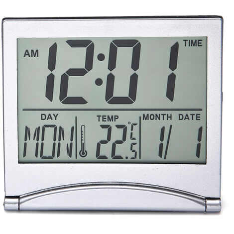 Ahlsen Reloj despertador digital plateado con pantalla LCD de temperatura, 78 x 85 mm (1/5)