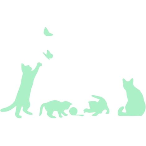 Ahlsen Los adhesivos de pared brillan en la oscuridad. Vinilo decorativo GATOS. Animales parachoques. Láminas decorativas luminosas FLUORESCENTES, niños, niñas, niños y bebés. (1/5)