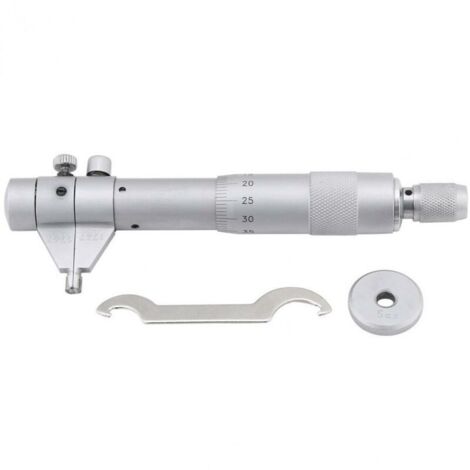 Ahlsen Micrómetro Interior, Calibre de Diámetro Interior, Agujero 5-30mm, Rango de Precisión 0.01mm, Llave + Anillo de Calibración + Caja de Madera, Plata, Una Pieza, (1/5)