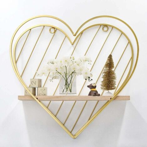 Ahlsen Estantes flotantes en forma de corazón de metal montado en la pared dorada, pequeño estante de almacenamiento para dormitorio dorado (1/5)