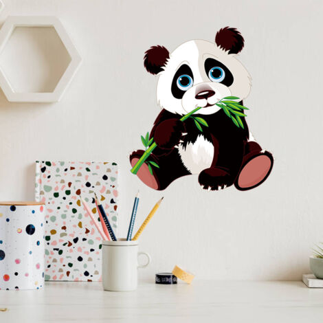 Ahlsen Lindo Panda comiendo pegatinas de pared de bambú decoración de pared de guardería animales pegatinas de Ideas de dibujos animados (1/5)