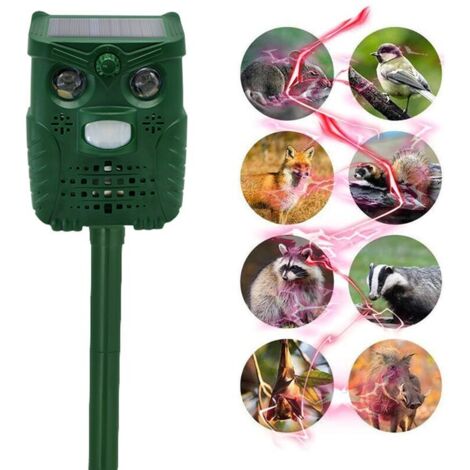 Ahlsen Sensor de movimiento ultrasónico con energía solar y repelente de animales con luz intermitente para perros, gatos, ardillas, ciervos y ratas (1/4)