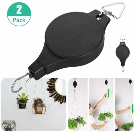 Ahlsen Paquete de 2 poleas retráctiles para plantas, maceteros colgantes, ganchos para cestas de flores para cestas de jardín, macetas y pajareras colgantes (tirar hacia arriba y hacia abajo) (1/5)