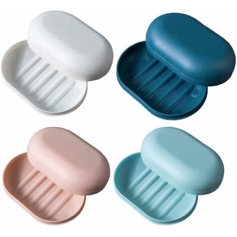 Ahlsen Paquete de 4 jaboneras con tapa - Jabonera de viaje impermeable - Jabonera resellable - para ducha, viajes, senderismo, baño, escuela, gimnasio (1/5)