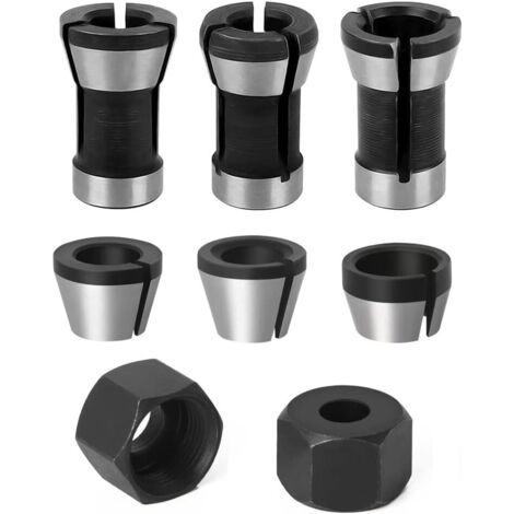 Ahlsen Pieza de cabeza de portabrocas de acero, 6 mm, 6,35 mm, 8 mm, convertidor adaptador de cabeza + 2 tuercas para taladro, máquina de grabado, recortadora, carpintería eléctrica, enrutador, soport (1/5)