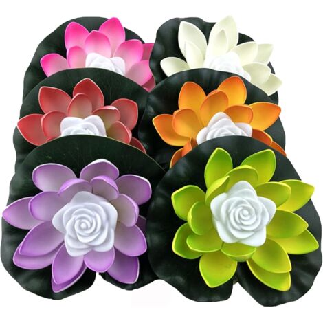 Ahlsen Juego de 6 flores de loto flotantes artificiales, lirio de agua flotante, luz LED de deseo para piscina, jardín, acuario, decoración de boda