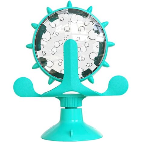 Ahlsen Juguete Fvassing de comida para mascotas, alimentador interactivo para gatos Chog, divertido molino de viento, rueda giratoria, dispensador de alimentos, juguete azul.