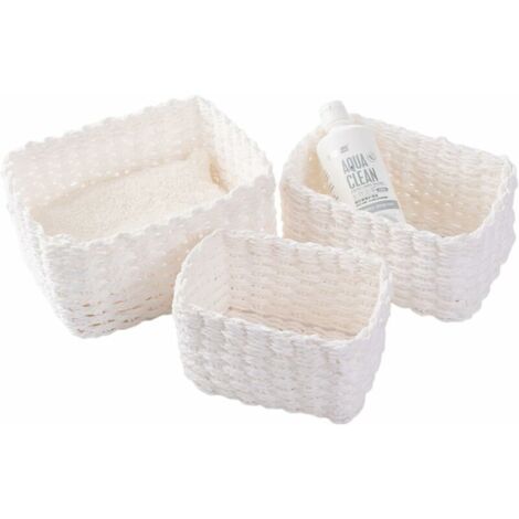 Ahlsen Juego de 3 cestas de almacenamiento tejidas, accesorios de maquillaje, cambiador de baño, cesta de almacenamiento pequeña (blanco) (1/3)