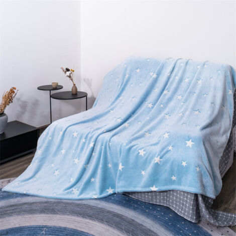 Ahlsen Manta de Felpa de 1 Pieza, Manta Que Brilla en la Oscuridad, para Cama, sofá, Suave y Ligera, 150 x 200 cm, Azul (1/5)