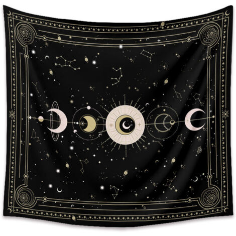 Ahlsen Tapiz de cielo estrellado misterioso con carta de Tarot negra, decoración de pared para colgar en la pared del dormitorio, negro, 200x150cm (1/5)