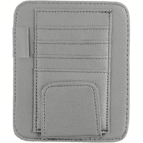 Ahlsen Soporte para gafas de coche, de cuero, para visera de coche, clip para gafas de sol, tarjeta de billete (gris) (1/5)