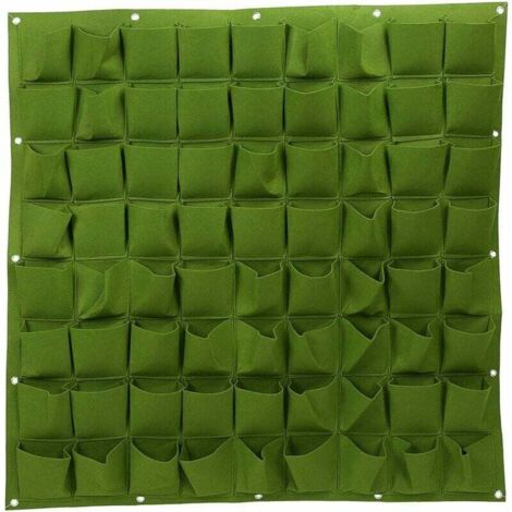 Ahlsen Bolsa para plantas, 72 bolsillos, bolsas verticales para colgar flores en la pared, hechas de fieltro para uso en interiores y exteriores(verde)