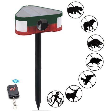 Ahlsen Ahuyentador de ratones solar, ahuyentador de animales ultrasónico, ahuyenta ratones jabalí, control remoto flash, luz de alarma