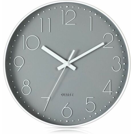Ahlsen Relojes de pared, reloj de pared silencioso de cuarzo moderno de 12 pulgadas con números arábigos, relojes de pared sin control, accesorios para el hogar, decoración (gris) (1/5)