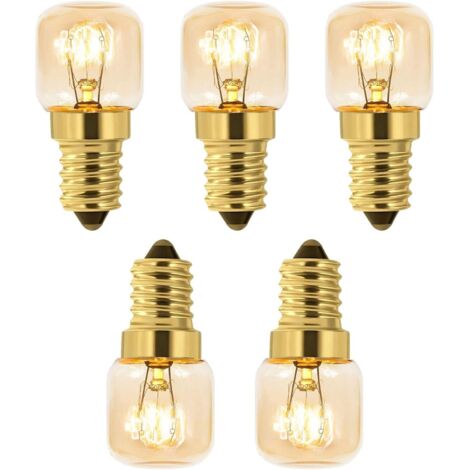 Paquete de 5 bombillas de sal de 15 W, incandescentes, blanco cálido, CA 230 V, para horno, frigorífico, lámpara de sal y horno grill, 5 x 2,2 x 2,2 cm. (1/5)