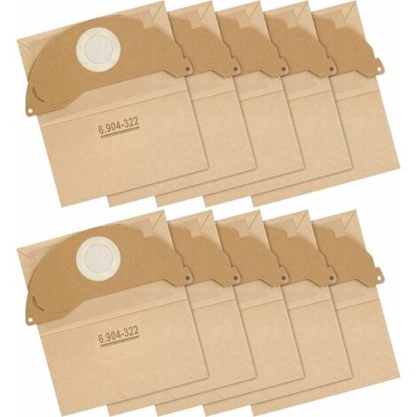 Ahlsen Bolsas de filtro de papel WD2 para aspiradora Kärcher WD2 MV2 A 2004/2054, paquete de 10, sustituye a la bolsa WD2 6.904-322.0 (1/5)