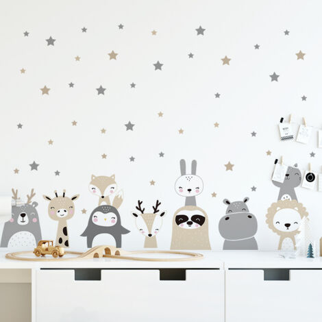 Ahlsen Pegatina de pared de animales del bosque, pegatina de pared de alce, pegatina de pared, decoración de pared para habitación de niños, habitación de bebé (1/5)