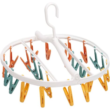 Tendedero portátil de plástico para exteriores con pinzas resistentes al viento para calcetines, ropa interior, ropa de bebé y sombreros. (1/5)