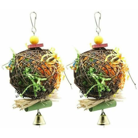 Ahlsen Juguetes para pájaros, juguetes para loros, hierba cepillada Takraw, accesorios para pájaros, juguetes con garras para loros, 2 uds., 10x10cm (1/3)