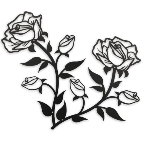 Decoración de pared con rosas grandes, 38 cm de alto, de metal negro, ideal para el hogar, el dormitorio, la oficina, interiores y exteriores (2 piezas)